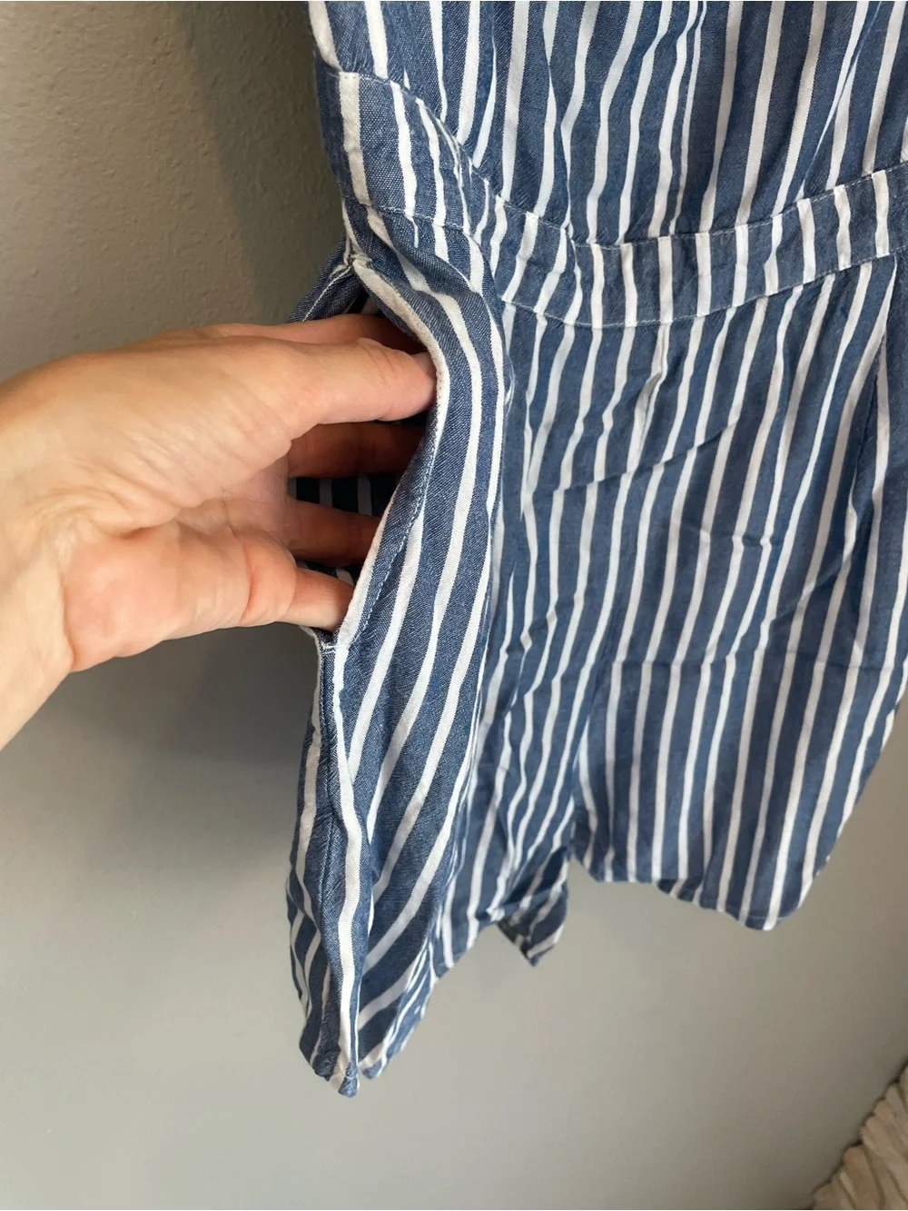 Hollister Navy & White Vertical Stripe one piece Romper with Front Tie small